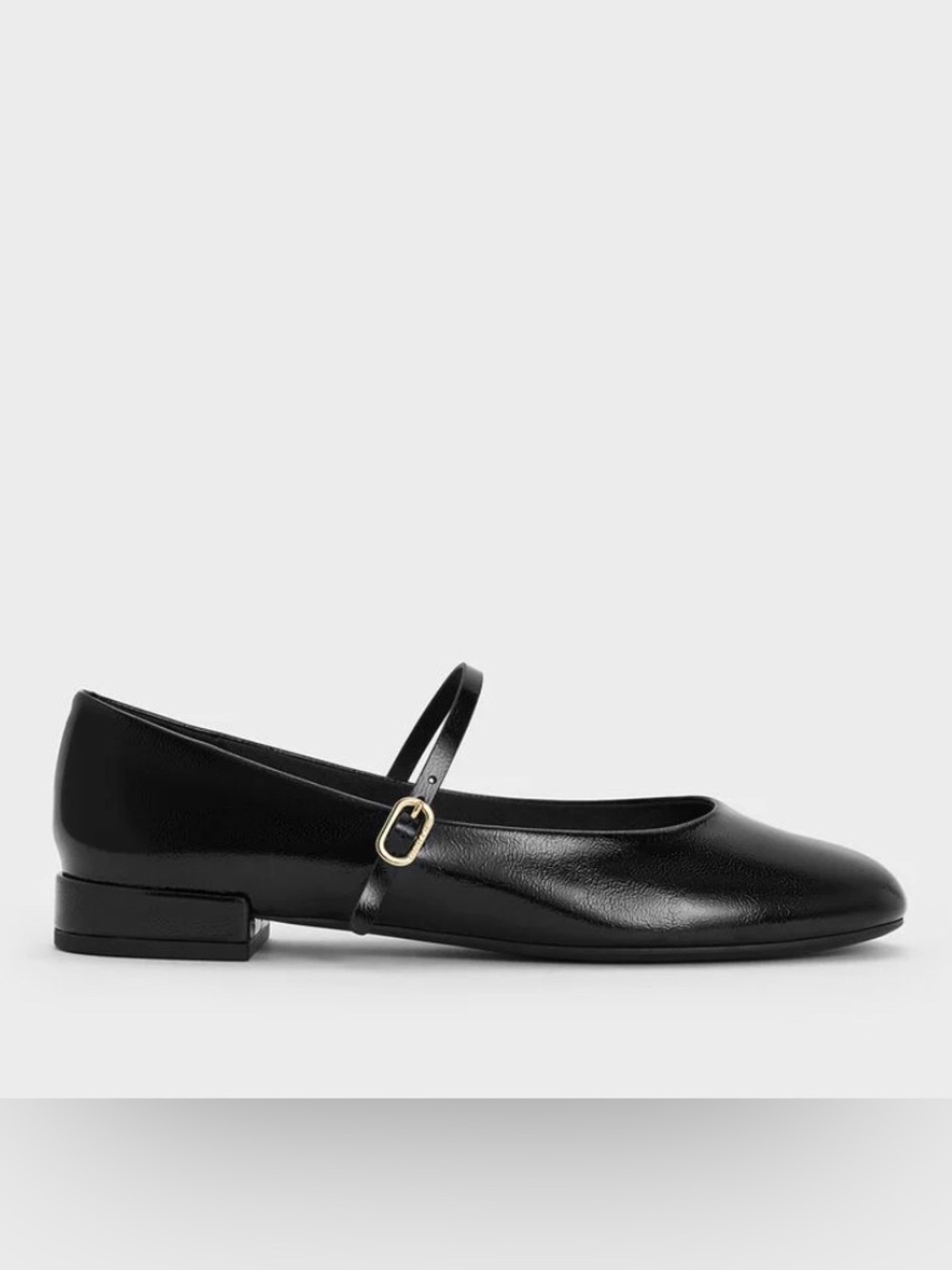 Charles & Keith Glossy Black Mary Jane Flats with Gold Buckle - Picture 4 of 7